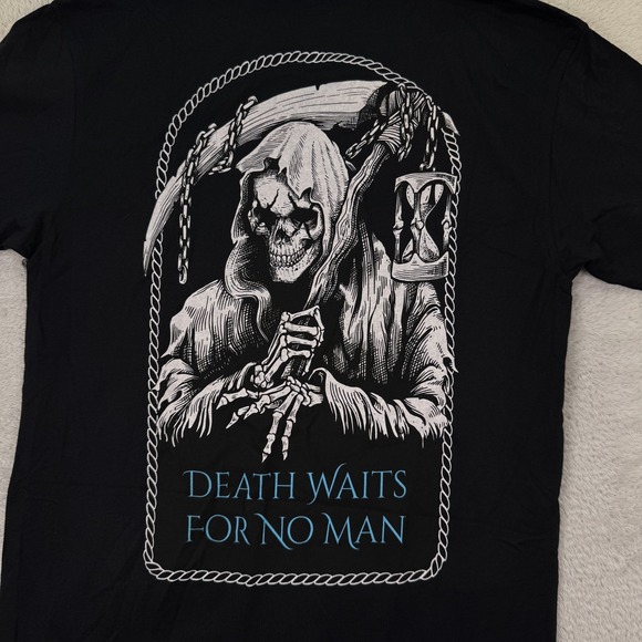 Zero Foxtrot Other - NEW Zero Foxtrot T Shirt Men Small Black Skull Death Waits For No Man Reaper